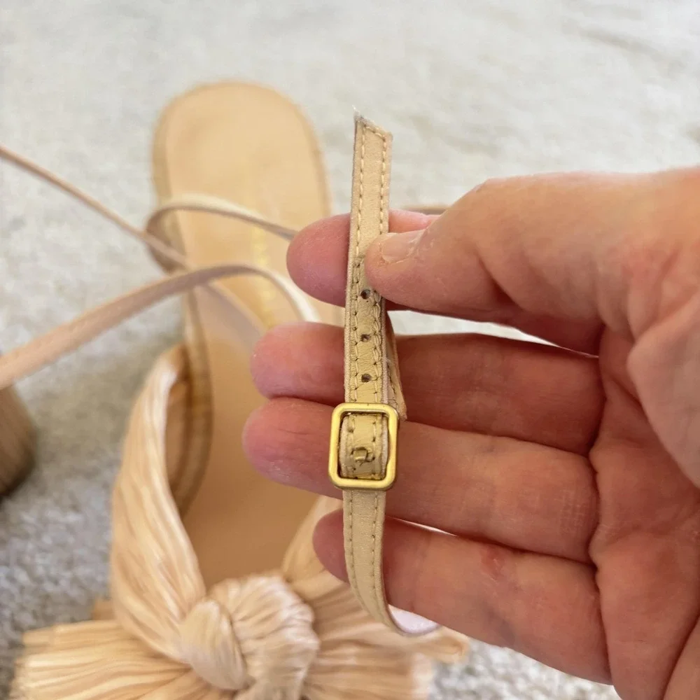 Loeffler Randall Camillia Crinkle Bow Slingback Heels Womens‎ 8.5 Gold Ivory